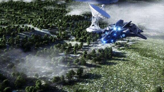 科幻城市未来飞船3d渲染