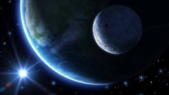 地球月亮和太阳蓝色的光HD1080