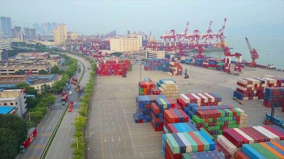 中国白天时间著名的深圳港湾交通航拍4k全景图