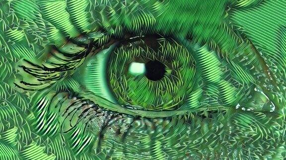 绿色动人人类女性眼睛的艺术生态概念动画数字艺术
