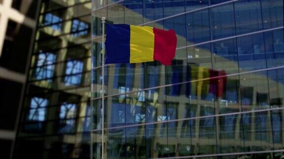 摩天大楼上飘扬的乍得国旗