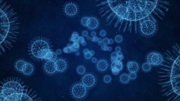 3d渲染病毒流感或微生物细菌快速繁殖感染动画背景