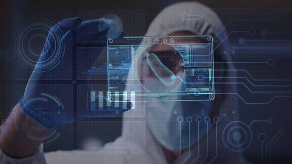 动画数据处理的男性医生与数字屏幕