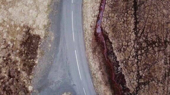 鸟瞰图的空道路在冰岛