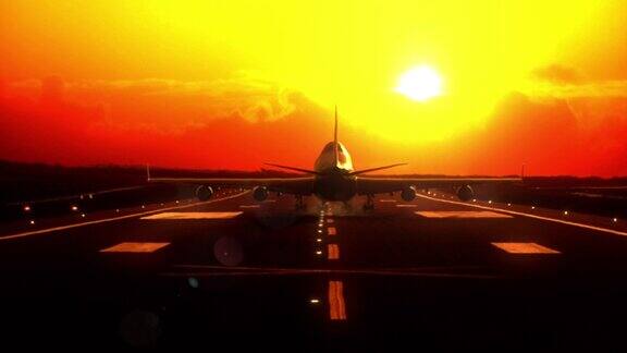 飞机在日落时分降落