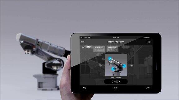 产品将在智能工厂界面中使用机器人手臂控制监控智能pad、平板电脑物联网第四次工业革命