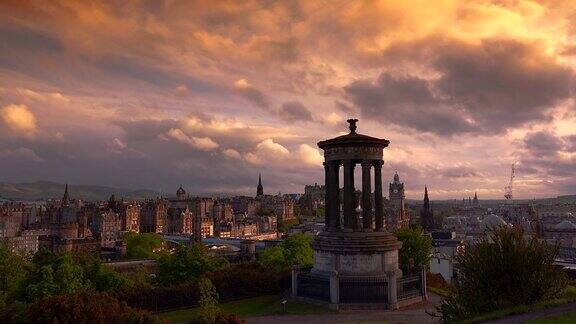 爱丁堡城市日落全景苏格兰英国