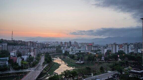 县城夕阳延时