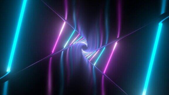 紫外氖激光光束辉光照明反射扭曲隧道-4K无缝VJ循环运动背景动画