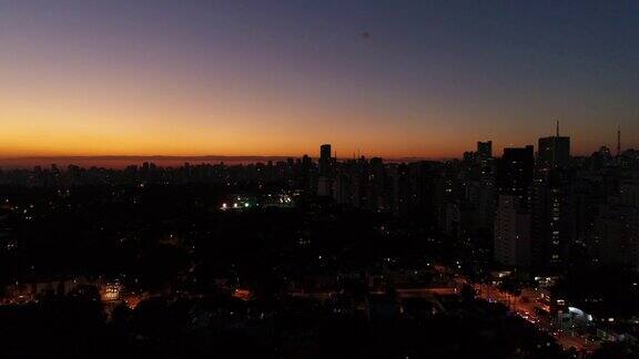 鸟瞰图圣保罗城市日落时间巴西