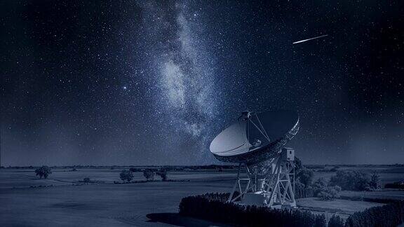 天文台和夜晚有流星的银河系