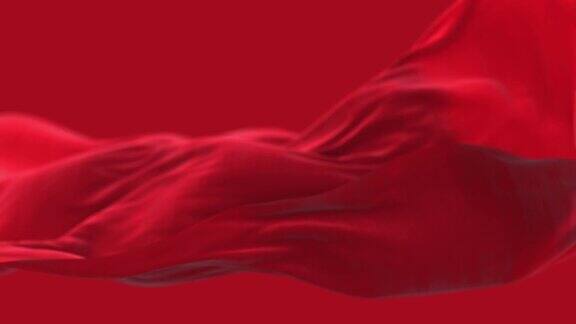 4k红色波浪形丝织物迎风飘扬无缝飘扬旗布背景