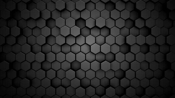 无缝循环黑色数字技术背景与钢六边形细胞三维蜂窝结构抽象图黑色星期五墙纸