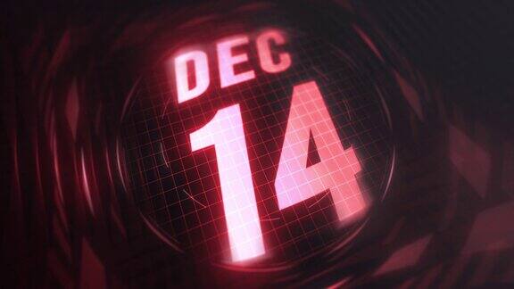 12月14日3d动态图形红外线日历在未来和科技发光霓虹灯拍摄纪念在led等4k循环