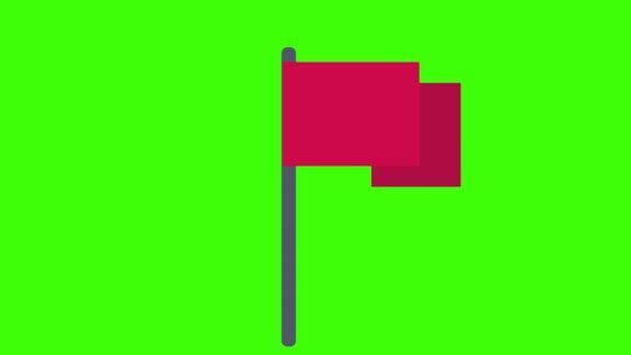 动画红旗图标方形边弹出在绿色屏幕上