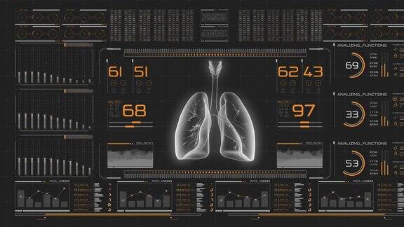 医疗扫描仪的数字hud仪表盘触摸屏控制面板能够确定肺部的炎症过程和肺炎以及心脏疾病的存在