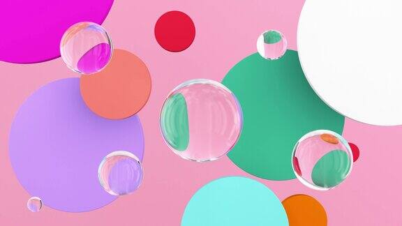 五颜六色的圆形和玻璃球抽象动画3d渲染