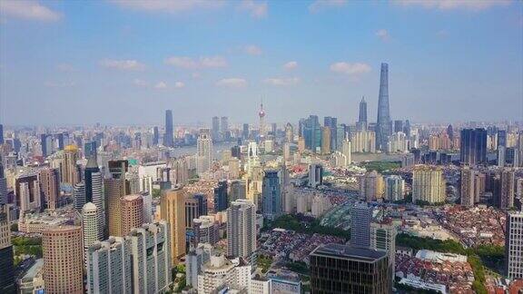 中国白天时间上海市中心城市景观航拍全景4k