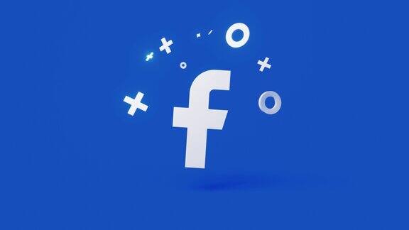 Facebook3d图标上简单的蓝色背景4k无缝动画循环