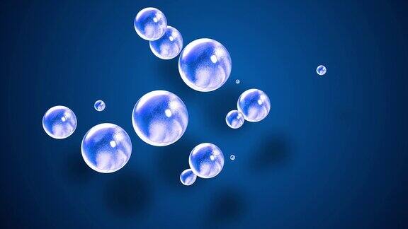 将元球的抽象背景收集起来就像玻璃滴或充满蓝色闪光的球体合并在一起并散射周期为4k循环无缝流动的动画闪烁的气泡