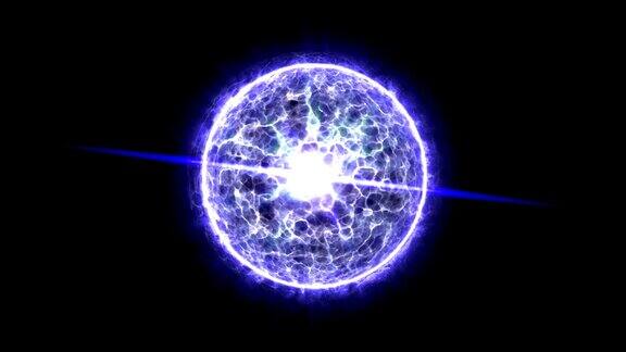 4K蓝色能量球与等离子体束辐射电子射线