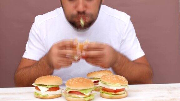吃汉堡的人不健康的饮食时光流逝