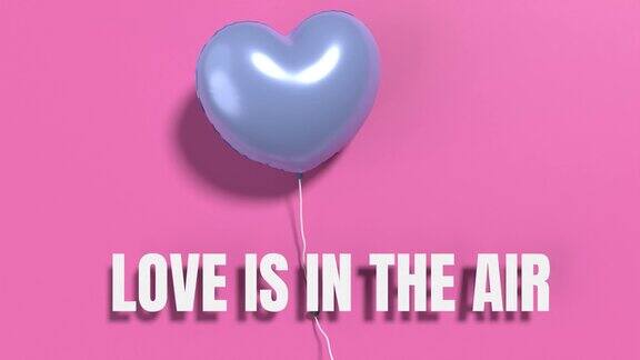 爱在空气中写在一个蓝色的氦气球心形在粉红色的墙壁上4K分辨率