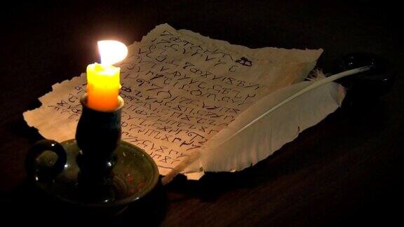 《古代手稿与燃烧的蜡烛