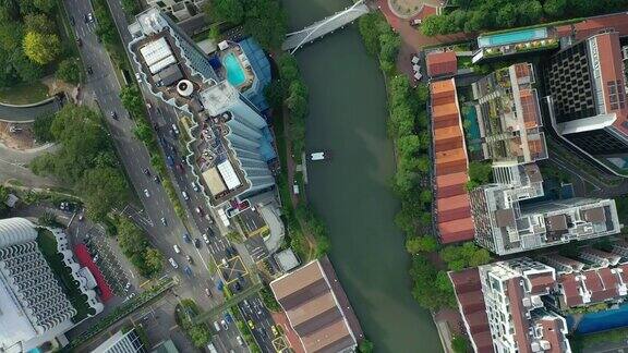 白天时间新加坡城市滨河交通街道生活区自上而下空中全景4k