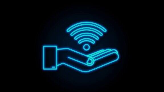 免费wifi区霓虹灯标志在手中的图标这里免费wifi标志概念运动图形