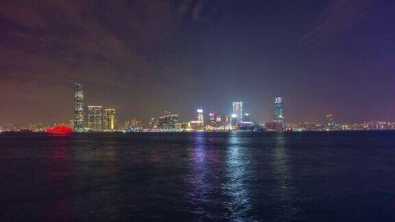 中国夜光香港城市湾全景4k时间推移