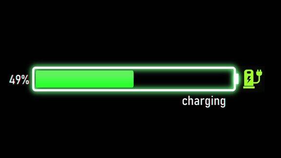 充电进度条电动汽车或手机电池指示灯显示电池充电增加电池指示灯显示它充满100%
