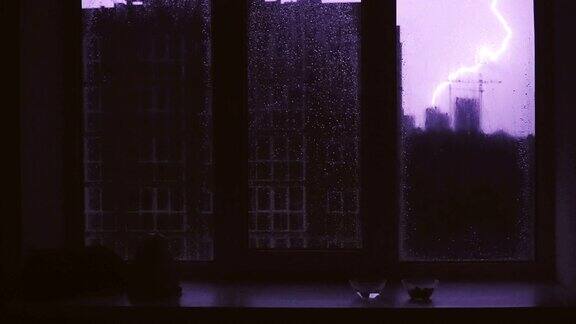 闪电闪电期间猫在窗台上睡觉
