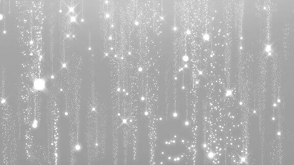 抽象的银色幻光轨迹粒子尘埃闪烁背景相机飞过闪闪发光的星星