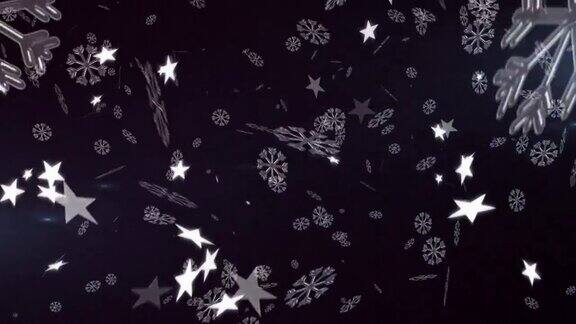 动画的雪花落在黑色的背景