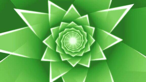 绿色的花螺旋形与尖锐的角度叶子环动画背景