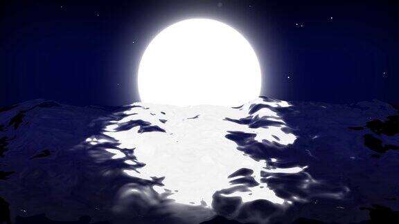月球和海洋的3D动画大海反射月亮的光