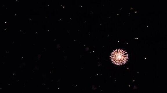 节日活动中五颜六色的烟花映衬着黑暗的夜空