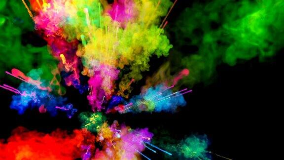 爆炸的火药孤立在黑色背景3d动画的粒子作为彩色的背景或覆盖效果迸发出彩虹般的色彩粉饼呈现出明亮如胡里节14