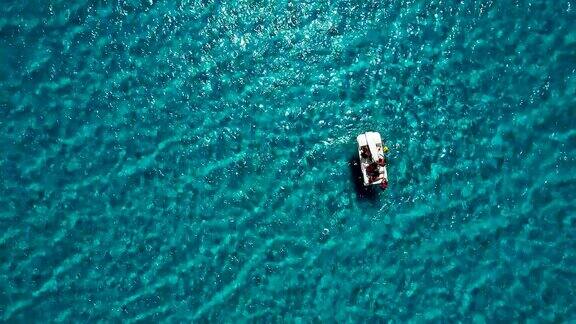 一家人在蓝色的热带海洋里游泳