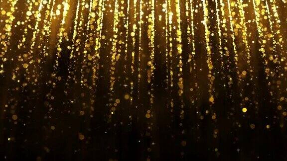 背景与下落的金色闪光粒子金色的彩纸雨带着神奇的光芒魅力四射美丽的动画圣诞背景无缝循环