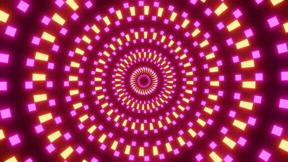 背景是一个迷人的3D循环动画一个抽象的旋转霓虹灯圈创造了一个科幻隧道的氛围