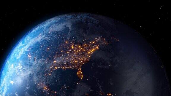 夜晚的地球-从太空看到的北美-美国
