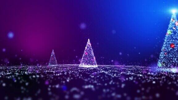 发光粉色紫色蓝色粒子闪闪发光的圣诞树灯运动图形背景
