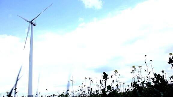 风力涡轮机与景观和天空