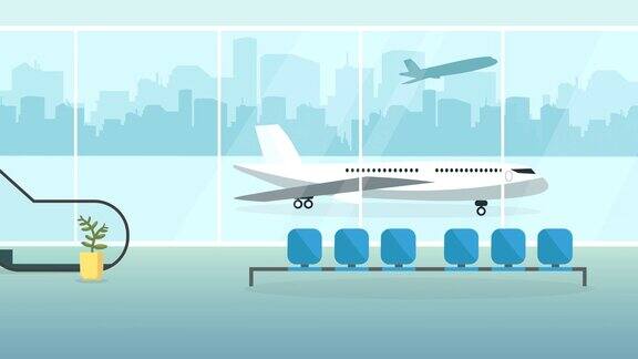 机场候机楼动画离场飞机在候机大厅