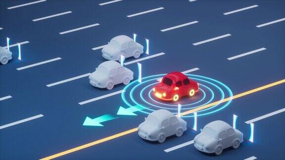 自动驾驶汽车在高速公路上行驶自动驾驶仪和传感系统3d渲染