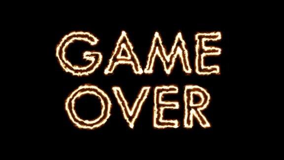 GAMEOVER霓虹灯文字动画与阿尔法通道)旧游戏机风格渲染背景循环股票视频