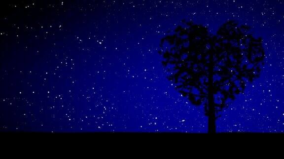 轻轻地摇曳心形树和星空背景4K超高清