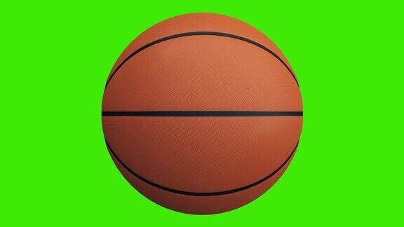 篮球在绿色屏幕上旋转-彩色背景循环